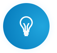 A light bulb icon centered on a blue circle, symbolizing ideas and innovation.